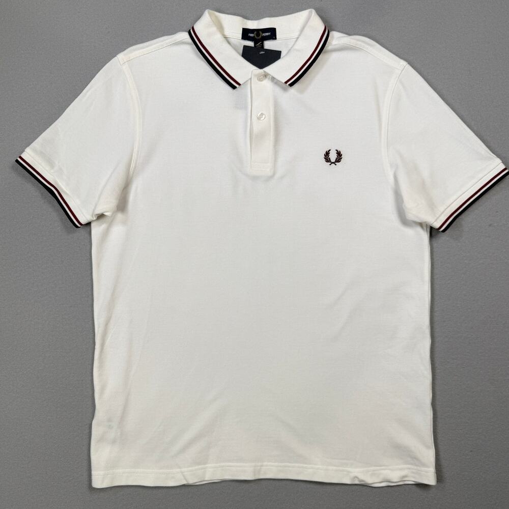 Fred Perry Short Sleeve Slim Fit Twin Tipped Polo Shirt white large $110